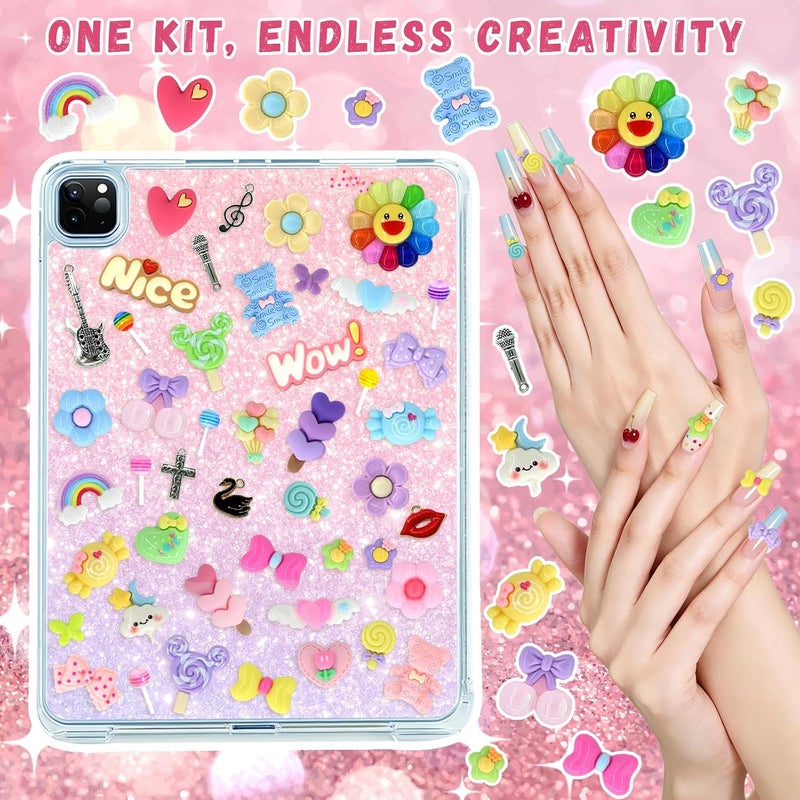 RidaaFri 3000pcs Junk Case Charms Kit, DIY Phone Case & Nail Decor with Kawaii Bows, Flowers, Butterflies, 3D Bows, Hearts, Bears, Pearls, Rhinestones, Letter Beads, Aesthetic - Image 4