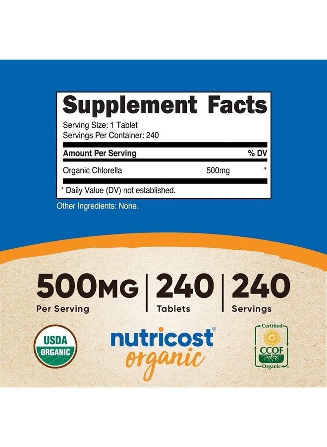 Nutricost Organic Chlorella 500mg, 240 Tablets - Gluten Free, Non-GMO - Image 2