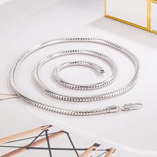 Dankadi Italy 925 Sterling Silver Snake Chain Necklace Men & Women 3MM-4MM Rolo Link Round Chain Chokers 16 "18 "20" 22 "24" 26 "28" 30" Unisex Fine Jewelry Gift (3MM, 30 inches) - Image 5