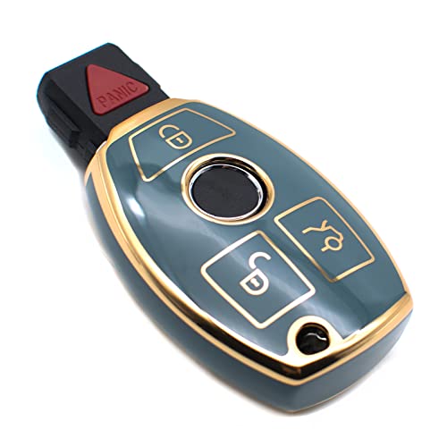 FEYOUN Key Fob Cover Compatible with Mercedes Benz CLS CLA CLK GL R SLK AMG A B C S E G M Class Smart TPU Remote Keyless Key Fob Case Protection Shell Accessories Blue Gray - Image 1