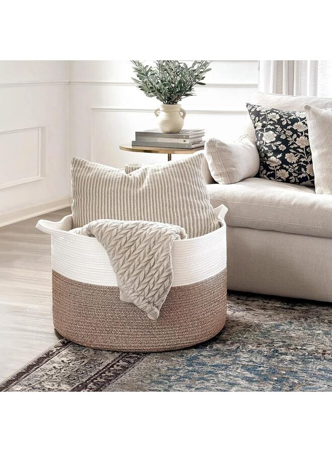 سلة غسيل، سلال لطيفة مزخرفة، سلة غسيل للملابس، سلال ملابس للغسيل، ملابس متسخة في غرفة المعيشة، الحمام، غرفة النوم (المقاس: أبيض-بني) - Image 5