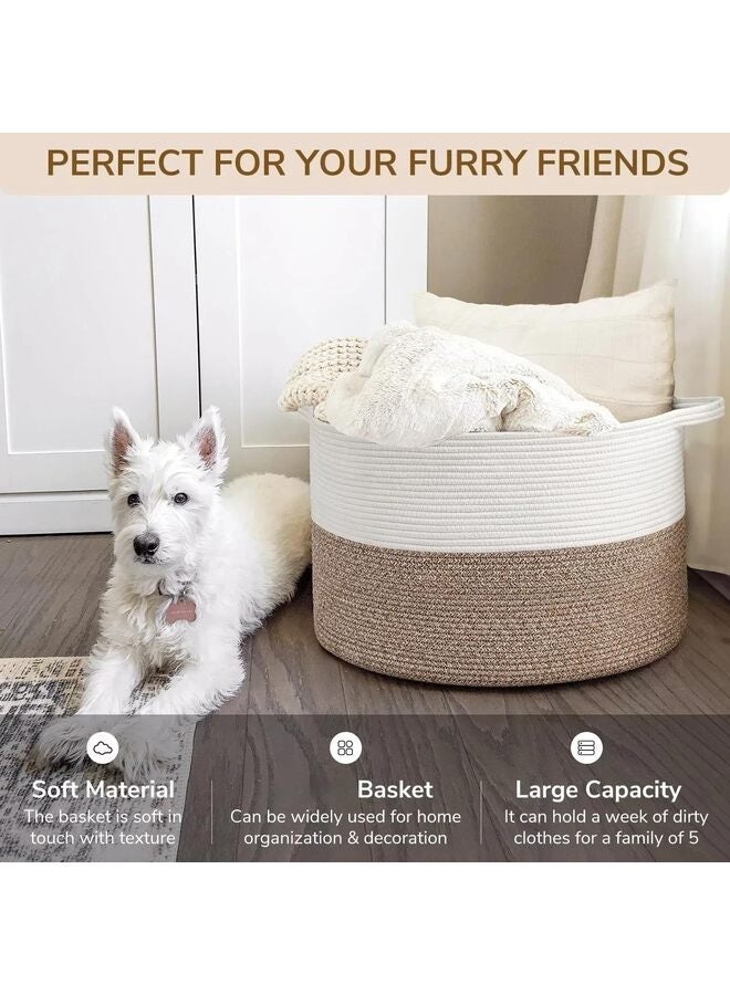 سلة غسيل، سلال لطيفة مزخرفة، سلة غسيل للملابس، سلال ملابس للغسيل، ملابس متسخة في غرفة المعيشة، الحمام، غرفة النوم (المقاس: أبيض-بني) - Image 3