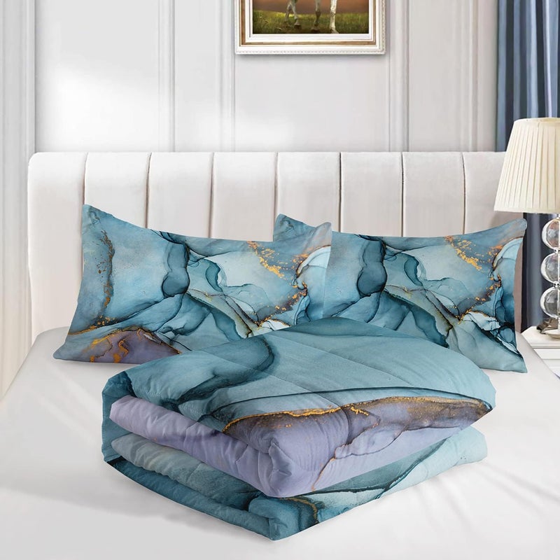 HOSIMA Marble Abstract Bedding Set Twin Size, Gold and Blue Marble Comforter Set for Girls Kids Women Bedroom Decor,Bedding Comforter Sets 3 Pieces with 2 Pillowcases. - Image 4