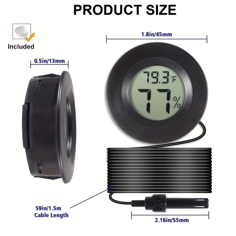 2 Black Digital Thermometer Hygrometer with Probe Switchable Celsius Fahrenheit for Reptile Incubators Garden - Image 3