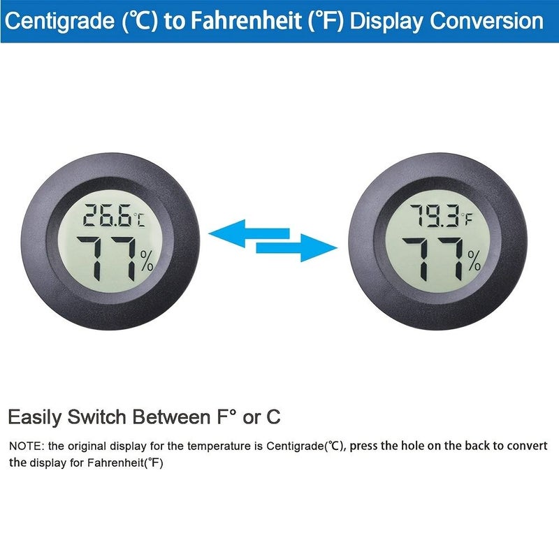 2 Black Digital Thermometer Hygrometer with Probe Switchable Celsius Fahrenheit for Reptile Incubators Garden - Image 5