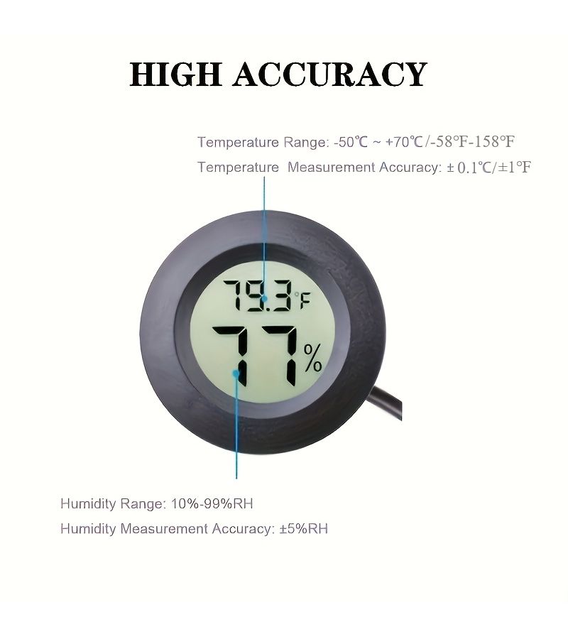 2 Black Digital Thermometer Hygrometer with Probe Switchable Celsius Fahrenheit for Reptile Incubators Garden - Image 4