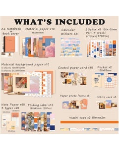 Y&D Scrapbook Supplies Kit for Art Diary Trash Sunset Vintage Aesthetic Sticker Craft with A6 Grid Notebook DIY Gifts Girls (155 Pieces)  - Image 2