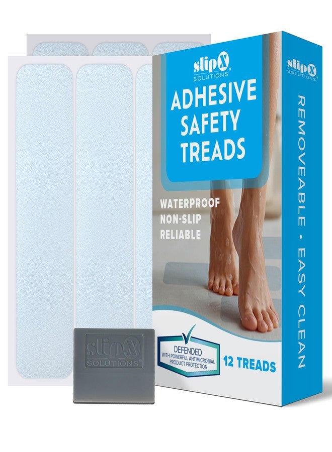 SlipX Solutions Protected Wide Non-Slip Adhesive Safety Treads | 8" Anti-Slip Bathroom Accessories - Bathtub, Shower, & Step Power Grip Floor Grips | 12 Large Floor Tread Stickers, Clear - Image 1