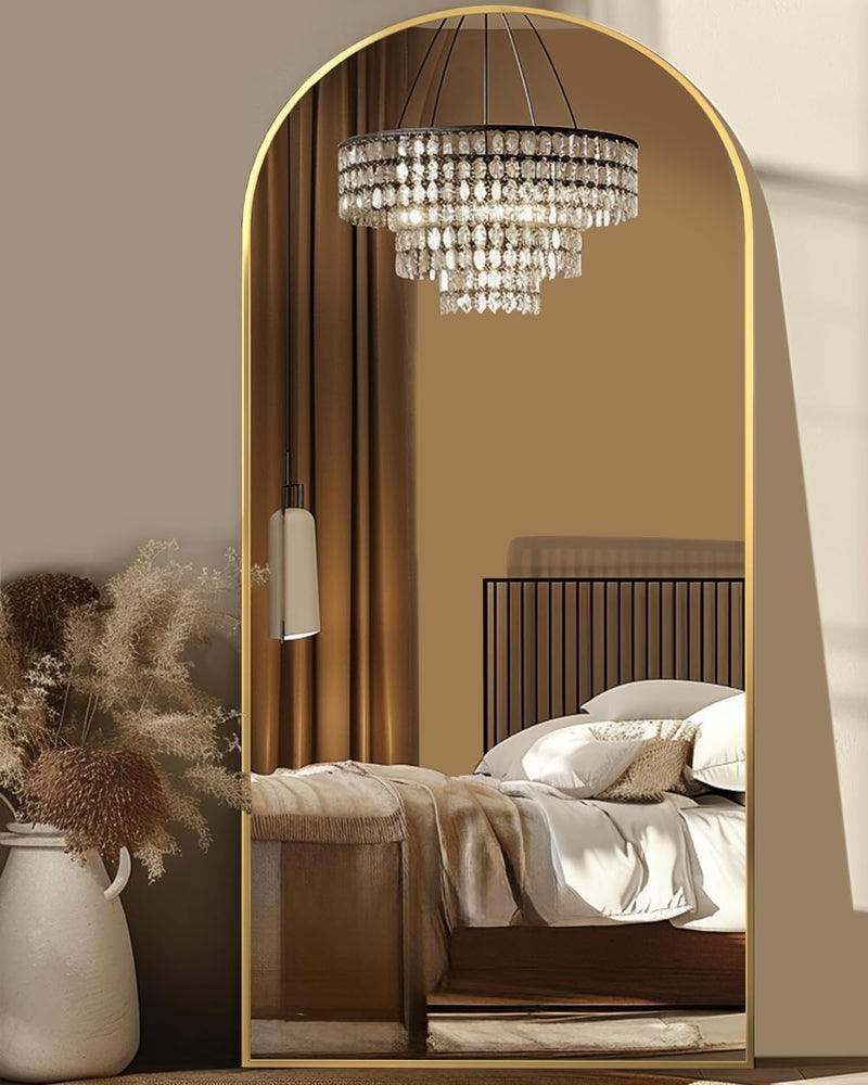 Antok 68" x26â€ Arched Full Length Floor Mirror, Gold Aluminum Frame, Free Standing/Wall Mount/Leaning for Bedroom, Living Room, Dressing Room - Image 1