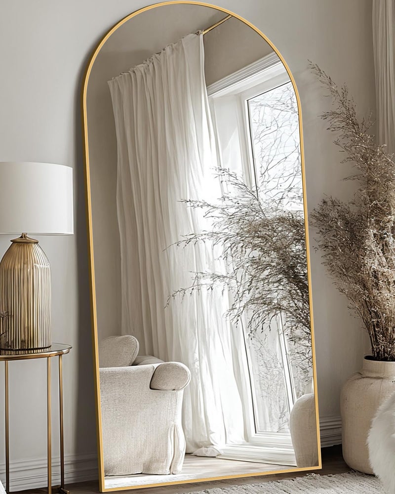 Antok 68" x26â€ Arched Full Length Floor Mirror, Gold Aluminum Frame, Free Standing/Wall Mount/Leaning for Bedroom, Living Room, Dressing Room - Image 2
