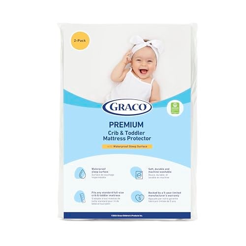 Graco Premium Waterproof Crib and Toddler Mattress Protector (2 Pack) – GREENGUARD Gold Certified, Machine-Washable & Dryer-Friendly, Waterproof Sleep Surface, Fits Crib & Mattress - Image 1