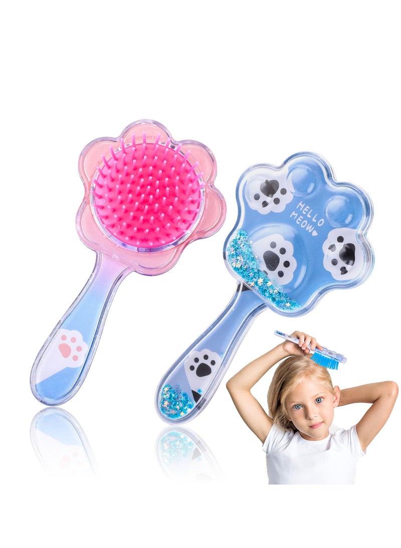 SYOSI فرشاة شعر مكونة من قطعتين للفتيات الصغيرات، فرشاة شعر مبللة بمخالب قطة لطيفة، فرشاة فك تشابك الشعر المجعد المستقيم، شعيرات ناعمة، للشعر السميك المجعد الرقيق الطويل القصير الرطب والجاف - Image 1
