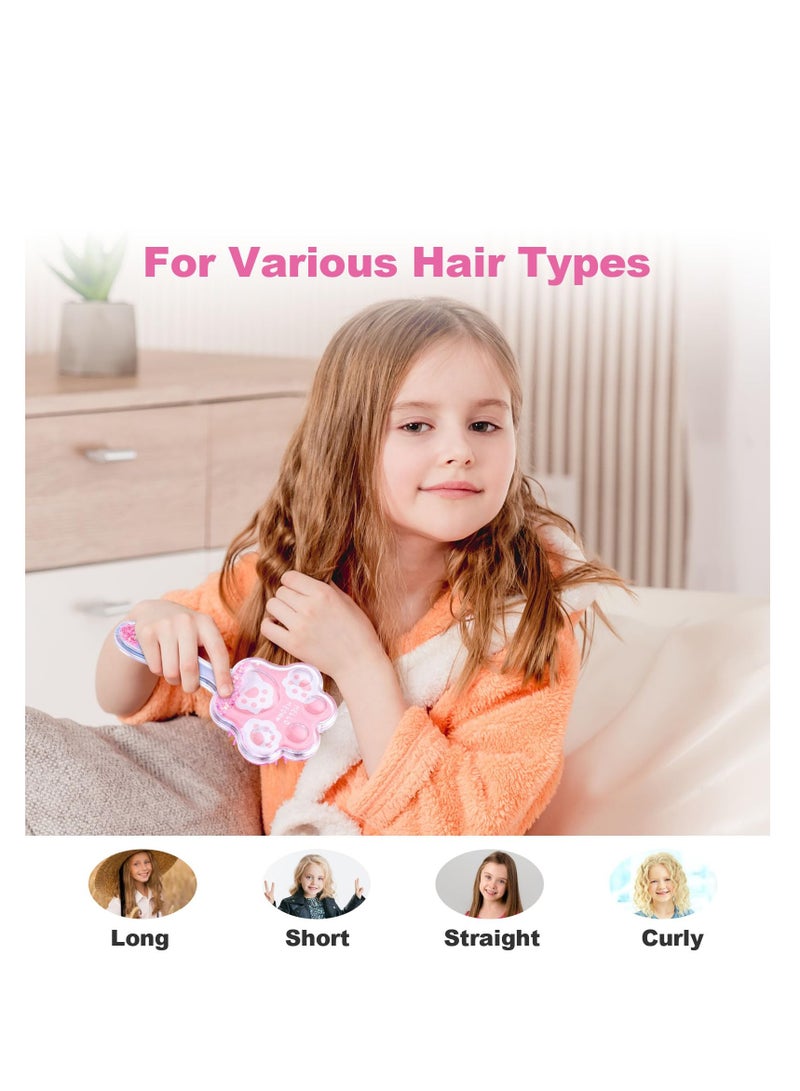 SYOSI فرشاة شعر مكونة من قطعتين للفتيات الصغيرات، فرشاة شعر مبللة بمخالب قطة لطيفة، فرشاة فك تشابك الشعر المجعد المستقيم، شعيرات ناعمة، للشعر السميك المجعد الرقيق الطويل القصير الرطب والجاف - Image 2