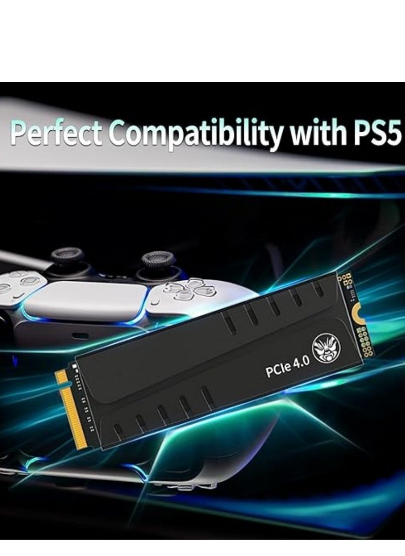 Gasin - 4TB PCIe 4.0 NVMe SSD M.2 2280 built-in solid state drive, with heat sink, up to 6600MB/s, perfectly compatible with PS5 - Image 1