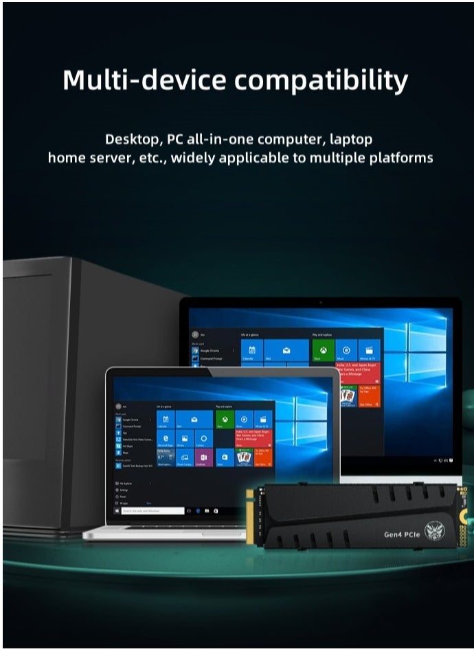 Gasin - 4TB PCIe 4.0 NVMe SSD M.2 2280 built-in solid state drive, with heat sink, up to 6600MB/s, perfectly compatible with PS5 - Image 1