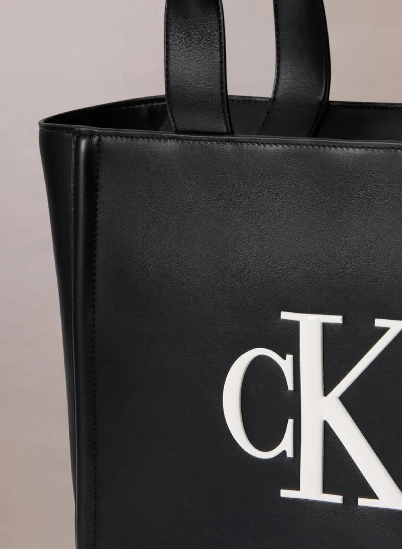 Calvin Klein BLACK/WHITE Embossed Monogram Logo Tote Bag for Women | Best Price UAE