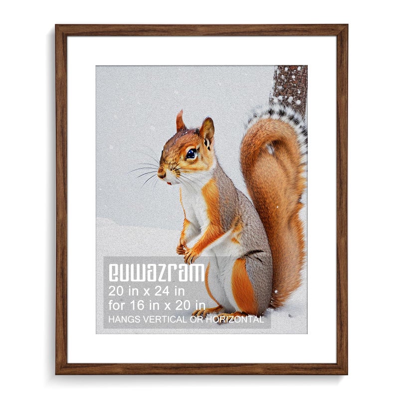 euwazram Rustic Walnut 20x24 Frame - Single Frame, 20 x 24 Poster Frame with Mat for 16x20, Picture Frames for Artwork, Puzzles, Photos and Movie Posters, Perfect Christmas Frame - Image 1