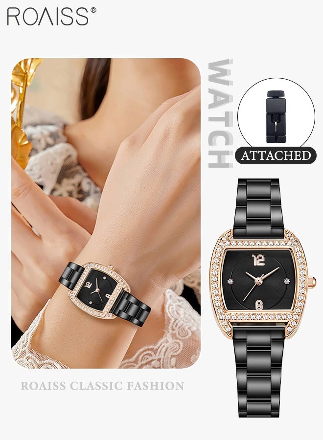 roaiss Women's Sparkling Quartz Watch, Analog Display Tonneau Dial with Zircon Decoration, Fashionable Simple Waterproof Steel Band Wristwatch as Gift for Women - Image 1