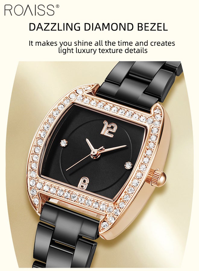 roaiss Women's Sparkling Quartz Watch, Analog Display Tonneau Dial with Zircon Decoration, Fashionable Simple Waterproof Steel Band Wristwatch as Gift for Women - Image 5