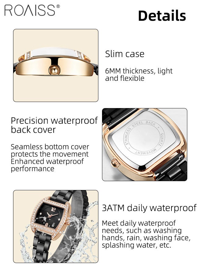 roaiss Women's Sparkling Quartz Watch, Analog Display Tonneau Dial with Zircon Decoration, Fashionable Simple Waterproof Steel Band Wristwatch as Gift for Women - Image 4