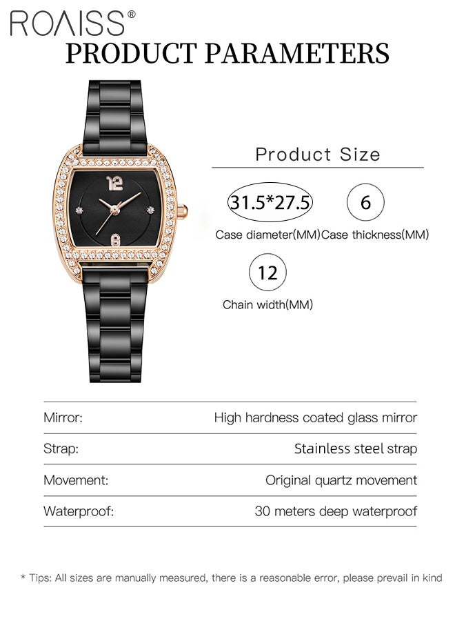 roaiss Women's Sparkling Quartz Watch, Analog Display Tonneau Dial with Zircon Decoration, Fashionable Simple Waterproof Steel Band Wristwatch as Gift for Women - Image 3
