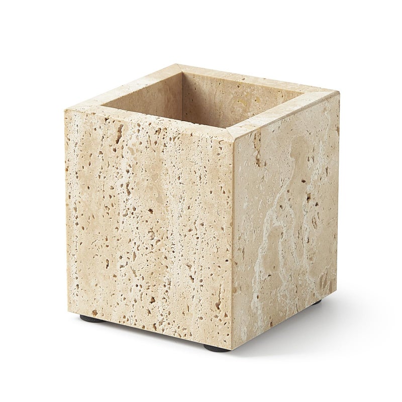 Zilukar Real Natural Travertine Marble Toothbrush Holder Pen Holder Makeup Brush Holder Utensil Holder Genuine Stone Rectangular Bathroom Tumbler Cup Durable Office Home Countertop Organizer - Image 2