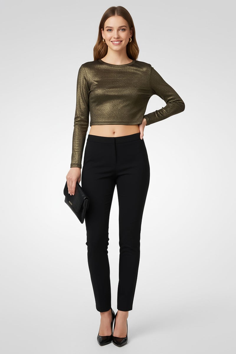 armani Emporio Armani Women Regular Fit Solid No Stretch Skinny Pants, Navy Blue - Image 4
