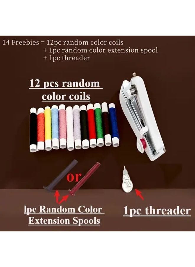 Portable Mini Sewing Machine White With 14pcs Gift Set Handheld Manual Home Tailor Tool - Image 4