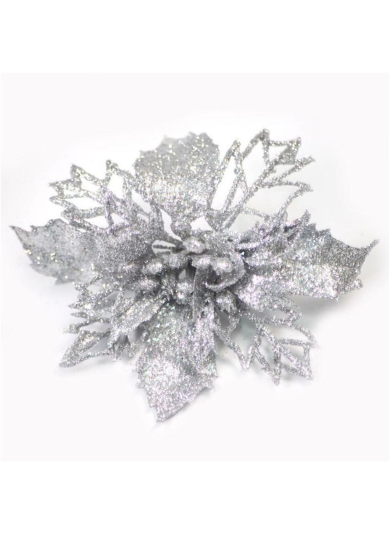ACLIX Pack Of Four Artificial Flower for Christmas Tree Colorful Glitter Flowers DIY Home Ornaments  - Image 3