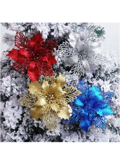ACLIX Pack Of Four Artificial Flower for Christmas Tree Colorful Glitter Flowers DIY Home Ornaments  - Image 2