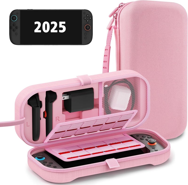 TIKOdirect Carrying Case for Nintendo Switch 2 (2025) & 2021 OLED & 2017, Travel Hard Shell Portable Bag with 24 Game Card Slots, Switch 2 Carrying Case for Accessory Kits, Pink - Image 1