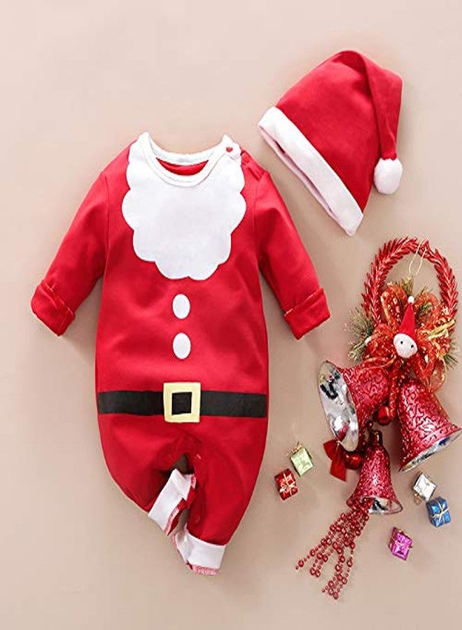 Hifot My First Christmas Baby Girl Boy Santa Romper newborn christmas outfits for boys Long Sleeve Jumpsuit + Hat Infant Outfits Set - Image 3