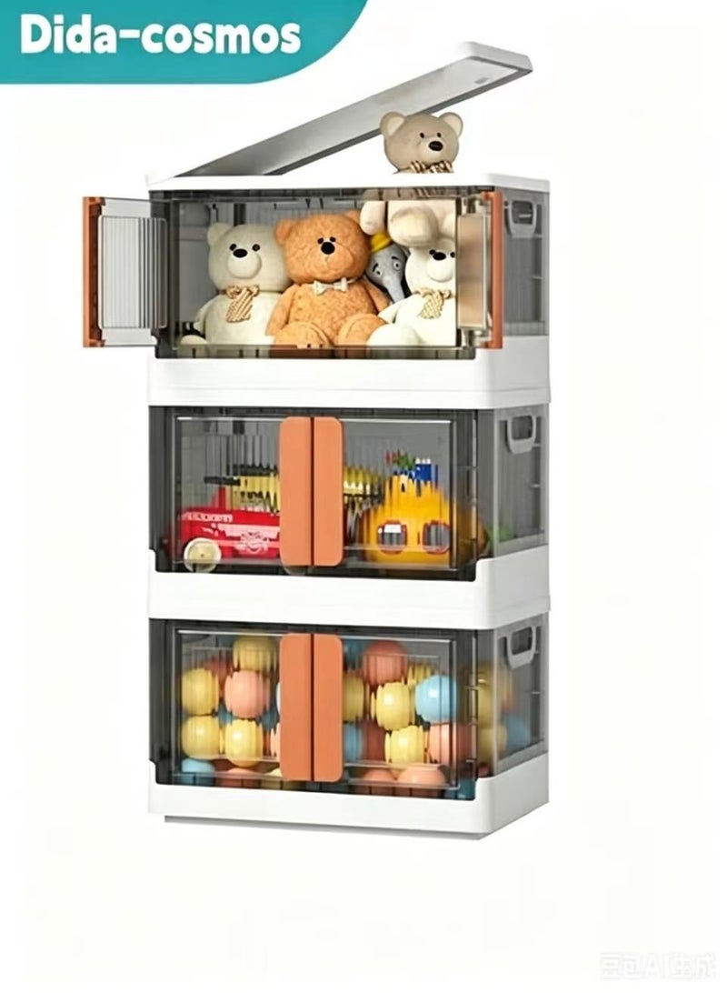 dida-cosmos Foldable Plastic Storage Box 3 layers With Wheels and Doors,XLarge Storage Bin with Lid Organizers Stackable Storage Bins, Closet Organizers Double Door Magnetic with Universal Pulley - Image 1