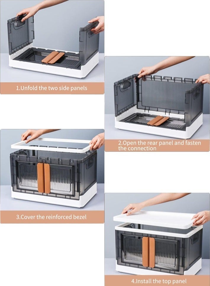 dida-cosmos Foldable Plastic Storage Box 3 layers With Wheels and Doors,XLarge Storage Bin with Lid Organizers Stackable Storage Bins, Closet Organizers Double Door Magnetic with Universal Pulley - Image 5