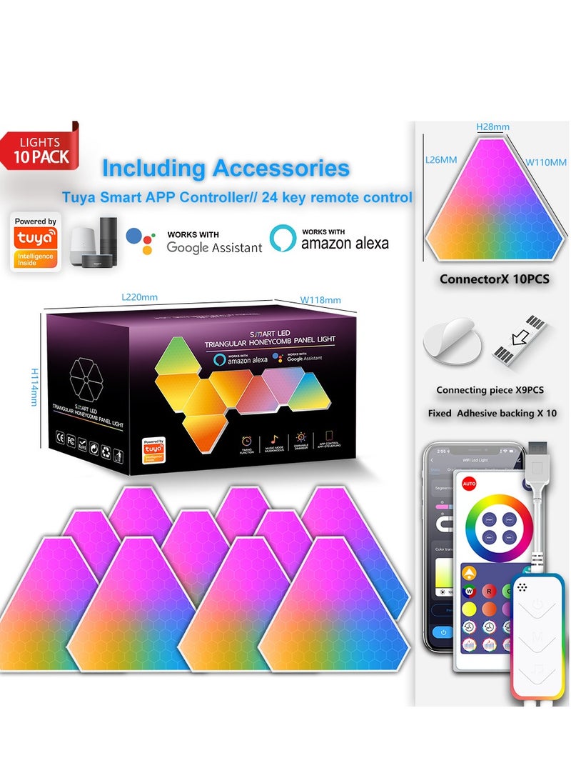 Arabest - Smart LED Light Board,Triangle LED Wall Light,DIY Graffiti Light Board,Gaming Ambient Light,RGB Gaming Light with 6 Connecting Ports,APP Remote Control with WIFI,Free Combination,10pcs - Image 1
