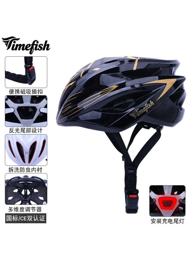 Adult and Kids Cycling Helmet for Mountain Bike, Balance Bike and Road Bike with Tail Light, Black and Gold