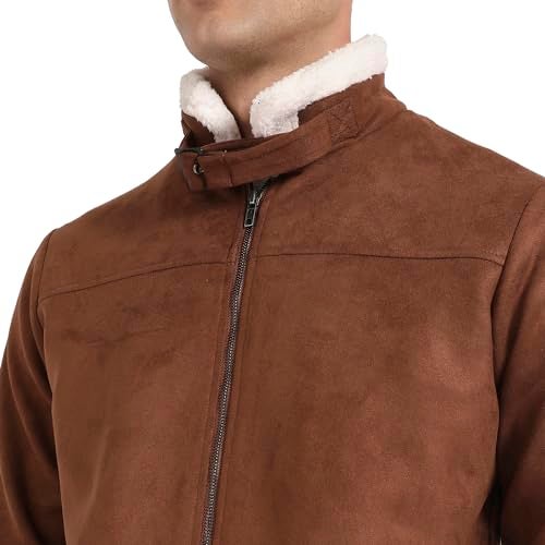 Campus Sutra Suede Men's Car Standard Length Coat (Cbawf23_Csmawjk060Tn_Brown), Medium - Image 3