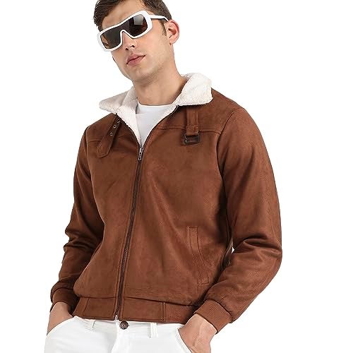 Campus Sutra Suede Men's Car Standard Length Coat (Cbawf23_Csmawjk060Tn_Brown), Medium - Image 5