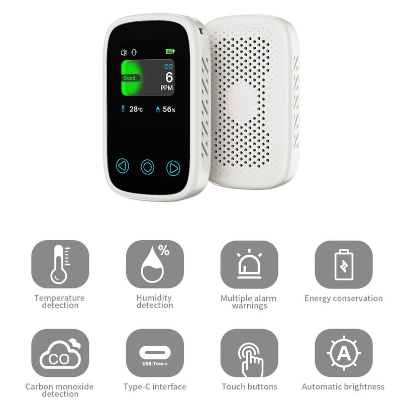 3in1 Air Quality Tester CO Temperature Humidity Detector NDIR Sensor Auto Brightness Adjustable Digital TFT LCD Display with Carbon Monoxide Calibration Temperature Unit Switching Functions - Image 3
