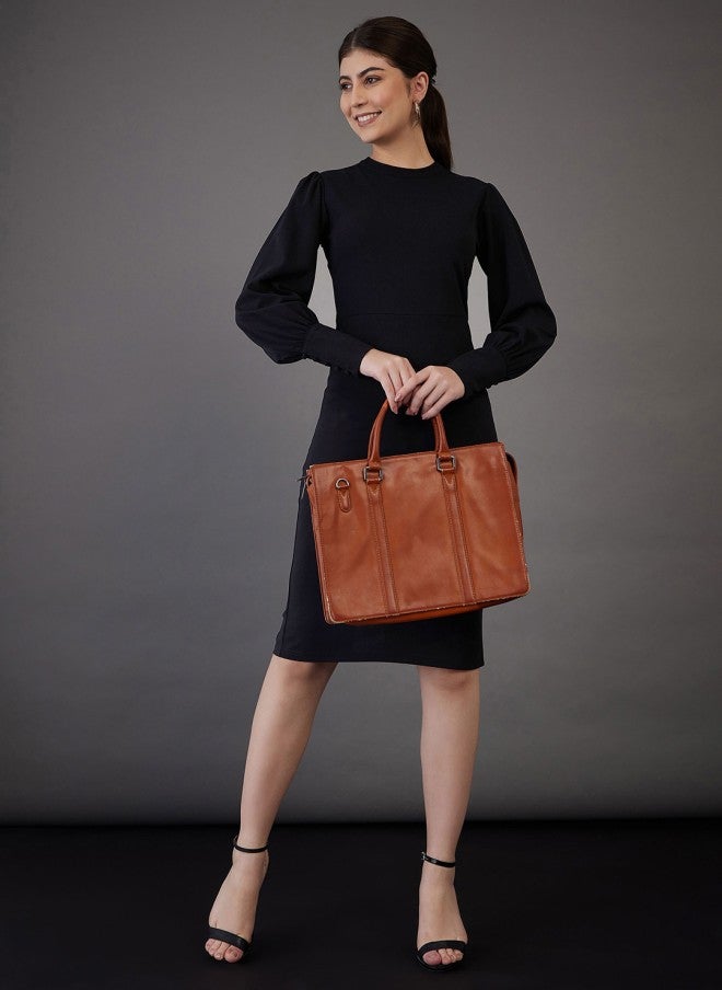 ساسافراس فستان نسائي أسود بياقة عالية وأكمام منتفخة - Image 5