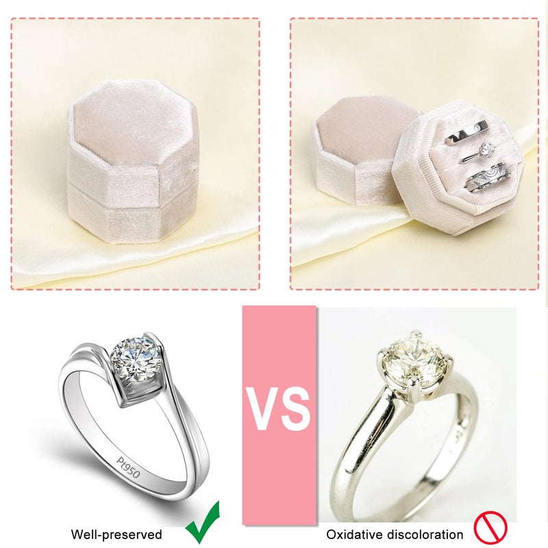 WantGor Velvet Ring Box, 3 Slots Jewelry Ring Gift Box Vintage Ring Display Holder Case for Wedding Ceremony Proposal Engagement (Beige) - Image 2