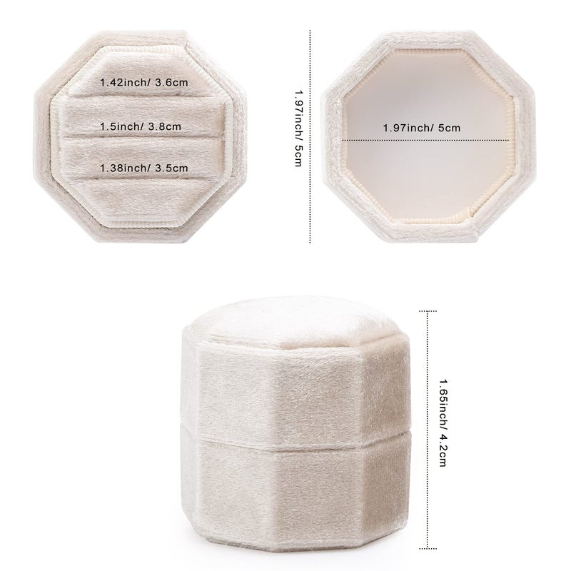 WantGor Velvet Ring Box, 3 Slots Jewelry Ring Gift Box Vintage Ring Display Holder Case for Wedding Ceremony Proposal Engagement (Beige) - Image 4