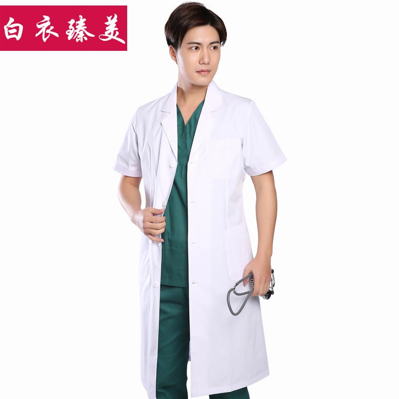 White Lab Coat Long-Sleeved Doctor'S Clothing Men'S Summer Thin Half-Sleeved Short-Sleeved Long Lab Coat Chemical Doctor'S Work Clothes - Image 3