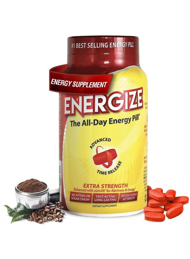 iSatori Energise Extra Strength Caffeine Pills - Fast Acting Long-Lasting Energy Pill - Extended-Release Caffeine - Improved Alertness and Clarity - All Day Energy, No Jitters, No Crash (60 Tablets) - Image 1