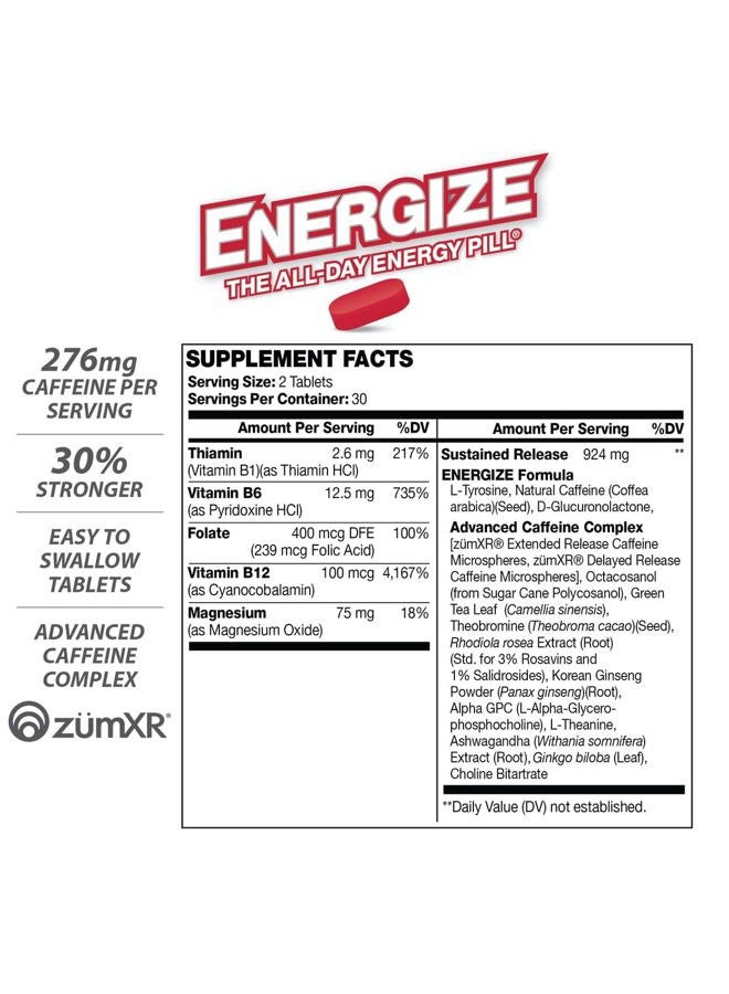 iSatori Energise Extra Strength Caffeine Pills - Fast Acting Long-Lasting Energy Pill - Extended-Release Caffeine - Improved Alertness and Clarity - All Day Energy, No Jitters, No Crash (60 Tablets) - Image 2