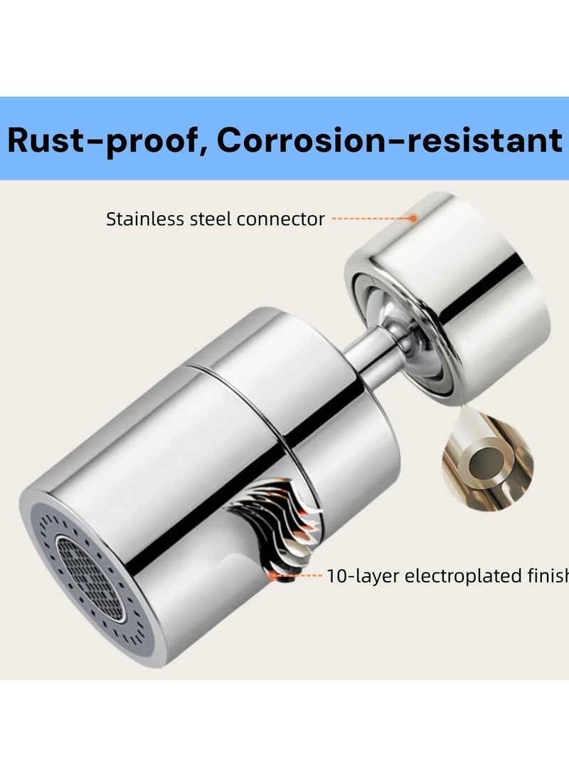 انسجام مهوية صنبور دوارة، قابلة للدوران 360 درجة، مزودة برأس صنبور مانع للتسرب، مزودة برشاش مزدوج الوظيفة، للمطبخ/الحمام، مطلية بالكروم - Image 5