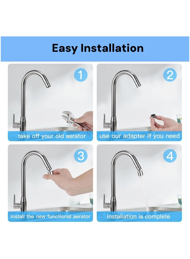 انسجام مهوية صنبور دوارة، قابلة للدوران 360 درجة، مزودة برأس صنبور مانع للتسرب، مزودة برشاش مزدوج الوظيفة، للمطبخ/الحمام، مطلية بالكروم - Image 4