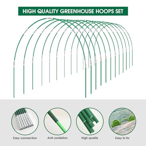 Hoyejyou 72Pcs Garden Hoops for Raised Beds Wide, 12 Sets of 8Ft Greenhouse Hoops Grow Tunnel, Rust-Free Fiberglass Hoops Frame for Row Cover Netting Shade Cloth DIY Garden Stakes Supplies - Image 3