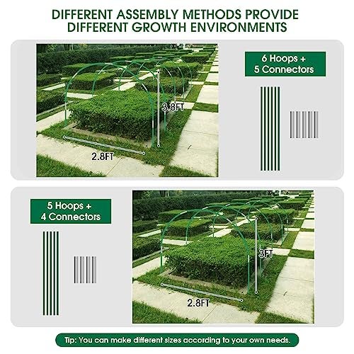 Hoyejyou 72Pcs Garden Hoops for Raised Beds Wide, 12 Sets of 8Ft Greenhouse Hoops Grow Tunnel, Rust-Free Fiberglass Hoops Frame for Row Cover Netting Shade Cloth DIY Garden Stakes Supplies - Image 4