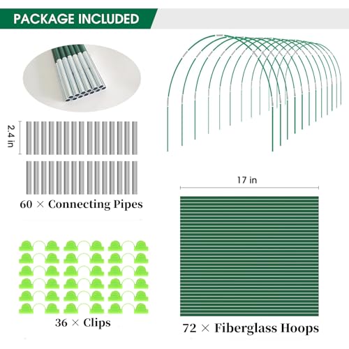 Hoyejyou 72Pcs Garden Hoops for Raised Beds Wide, 12 Sets of 8Ft Greenhouse Hoops Grow Tunnel, Rust-Free Fiberglass Hoops Frame for Row Cover Netting Shade Cloth DIY Garden Stakes Supplies - Image 2
